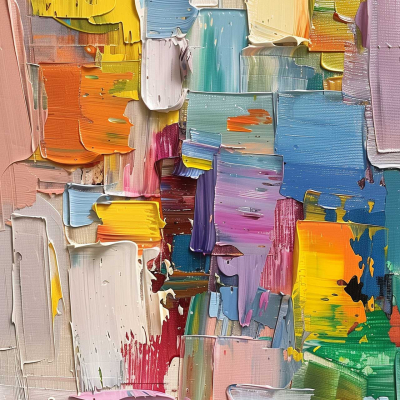 Abstract painting wallpaper; Timberland landscape inspiration; vibrant colors; bold textured strokes; yellow, blue, green, purple, orange hues; layered paint effect; dynamic surface; rich nature's palette; warm and cool tones blend.