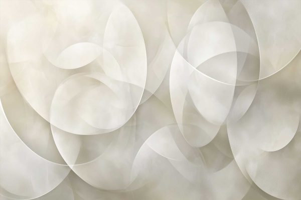 Abstract wallpaper featuring overlapping translucent circles and ovals in shades of beige and white, creating a soft, layered effect. The design includes a textured, ethereal appearance with subtle gradients and gentle contrasts. Key elements: translucent circles, ovals, beige tones, white accents, layered look, textured finish.