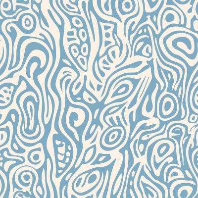 Abstract wallpaper featuring swirling blue and white lines forms organic, wave-like shapes. The intricate, repetitive design creates dynamic movement and a flowing sensation, reminiscent of waves dancing on the ocean's surface. Key elements include blue and white colors, wave motifs, organic patterns, swirl designs, and a sense of motion.