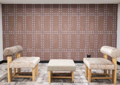 Geometric brown and white design.