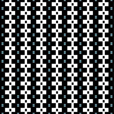 Wallpaper features:  
- Black and white geometric pattern  
- Alternating rows of black squares and white rectangles  
- Grid-like appearance  
- Small blue rectangles as accents within some white sections.