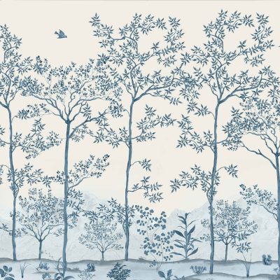 Wallpaper Illustration: This design features tall, slender trees with intricate branches and leaves, set against a light background. Birds are depicted perched and flying among the branches, adding an element of vitality. At the base, red orchids bloom alongside smaller plants, contributing to an elegant and nature-inspired aesthetic. The primary colors include shades of green from the foliage, contrasting with vibrant reds from the orchids, soft browns for the tree trunks and birds, all against a subtle light backdrop to enhance visibility. Perfect for nature-themed interiors seeking elegance and tranquility.
.