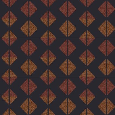 Seamless wallpaper pattern of repeating diamond shapes in orange and brown gradient, inspired by tortoise shell texture. Diamonds are symmetrically arranged in rows and columns on a dark background. Elements: diamonds, geometric, textured, tortoise shell, orange, brown, dark backdrop.