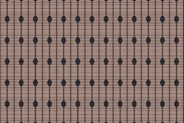 Beige wallpaper featuring evenly spaced vertical black ovals intersected by thin horizontal black lines, forming a grid-like geometric pattern and optical illusion reminiscent of a tortoise shell design. Colors: beige, black. Elements: vertical ovals, horizontal lines, grid, geometric pattern.