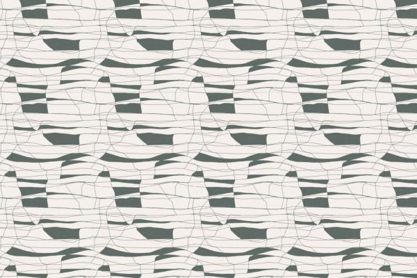 Abstract wallpaper featuring wavy, intersecting lines and irregular rectangular shapes in multiple shades of gray on a light background. The pattern resembles tortoise shell, creating movement and an optical illusion effect. Elements: wavy lines, intersecting shapes, irregular rectangles; Colors: grays, light/white background.