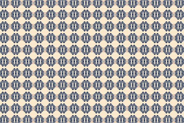Navy blue hexagon geometric wallpaper featuring repeating grid-like lines on a cream background; symmetrical, textured pattern.
