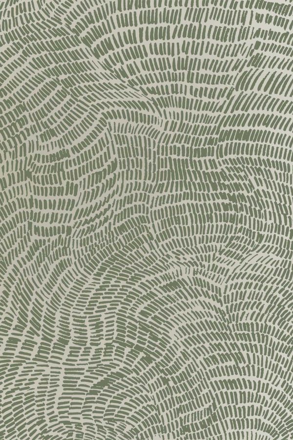 Abstract wallpaper design featuring numerous short green lines on a light background. The pattern resembles a whispering meadow, with swirling, wave-like shapes across the image. Key elements include: short green lines, light background, swirling shapes, wave-like formation. Colors: various shades of green on a predominantly light base.