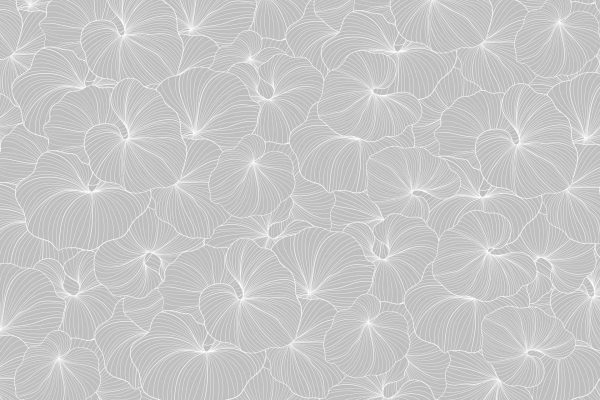 A seamless wallpaper pattern featuring overlapping ginkgo leaves, intricately outlined in varying shades of gray. This design creates a textured, abstract floral theme. Highlighted elements include: *overlapping ginkgo leaves*, *intricate outlines*, *shades of gray*, and *textured design*. Perfect for unique interior decor.
