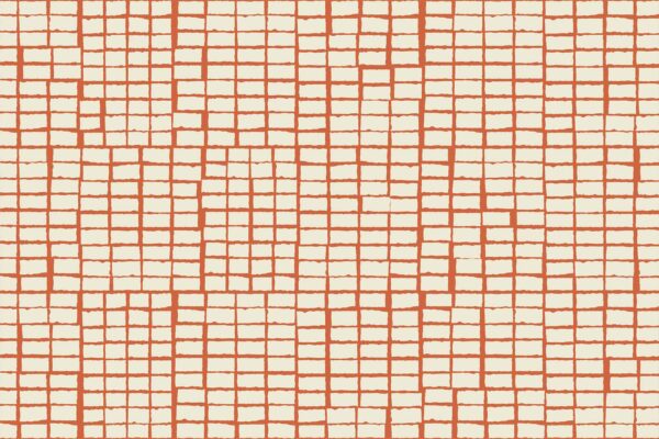 Wallpaper features a cream background with a grid pattern of irregular, hand-drawn reddish-brown lines. The lines are rough, sketch-like, and form uneven rectangles in varying sizes and shapes. Colors: cream and reddish-brown. Elements: uneven rectangle grid, hand-drawn effect, sketchy lines.